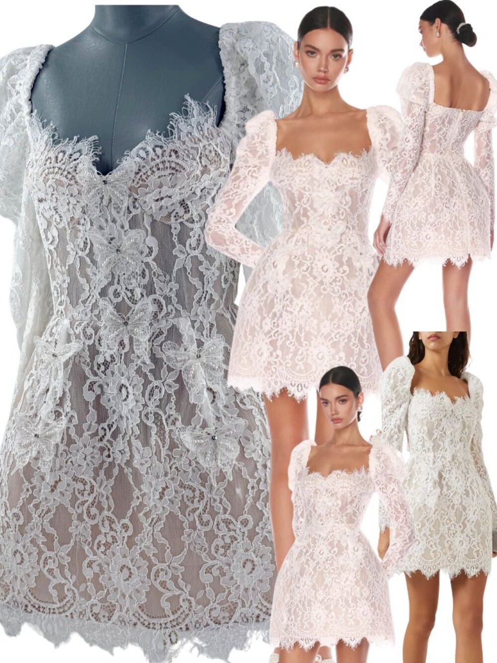 🆕 BRONX & BANCO 🧿 NWOT Colette Lace Long Sleeve Mini Dress, White Sz L / US 8